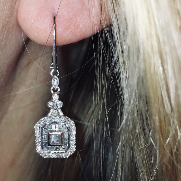 Jewelry - 14K White Gold Natural Diamond Leverback Earrings